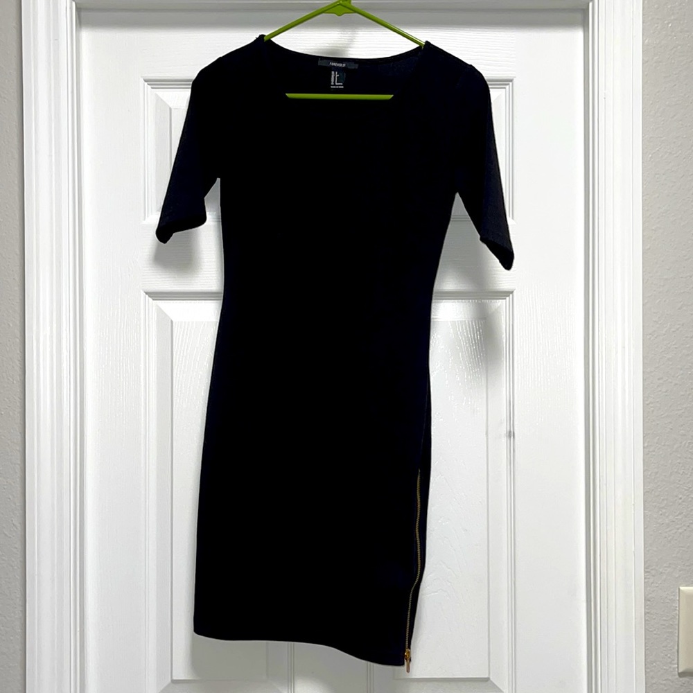 Small Black F21 Dress with Gold Zipper Slit